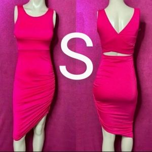 🆕Hot Pink Classy Night Out Side Ruched Midi Dress Size S